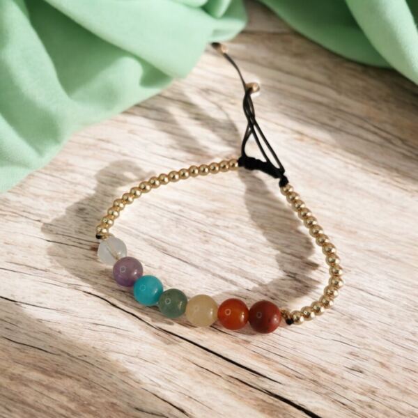 Pulseira cordão 7 Chakras Dourada