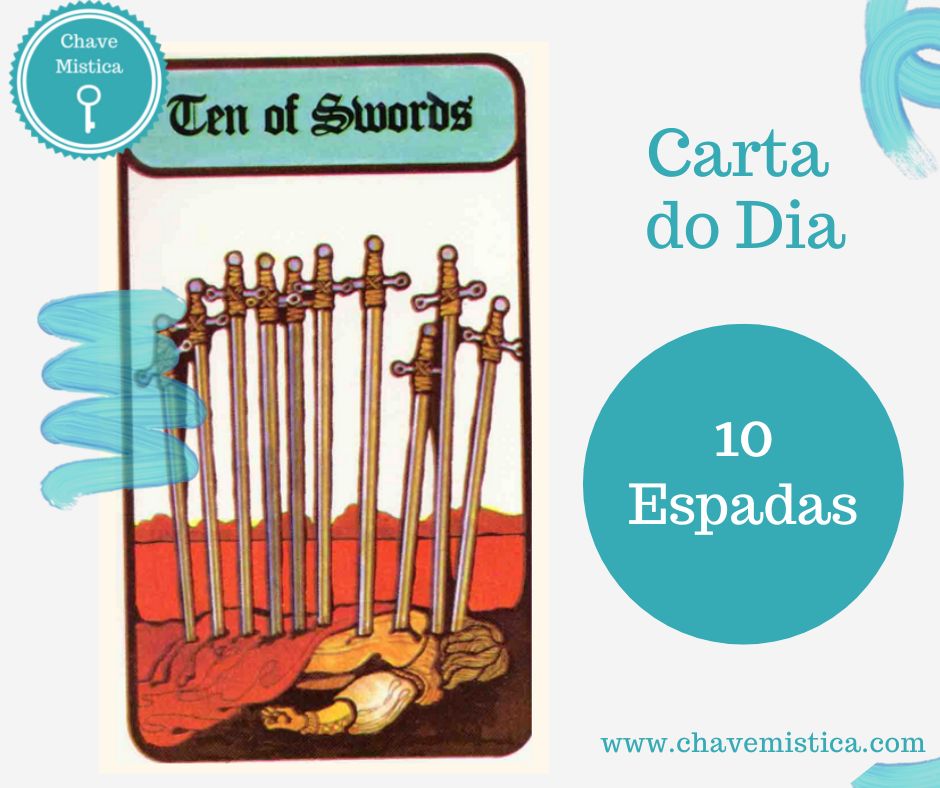 Carta Tarot para 08-01-2024 10 Espadas Esta carta vem advertir sobre planos arruinados ou questões que não se concretizam como esperámos, levando a um abatimento e até a um sentimento angustiante. Não te deixes ficar caído, mesmo que tudo te pareça difícil hoje, tens de te levantar! Consola-te que talvez não tivesse de acontecer do modo como querias. Tarólogo Gustavo www.chavemistica.com