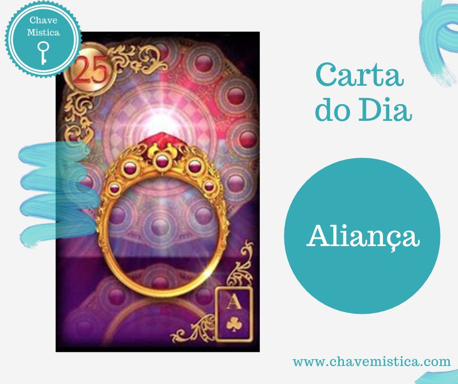 Carta Tarot para 30-10-2023 Aliança A carta Aliança fala de assumir compromissos. No trabalho representa assinatura de um contrato ou renovação de contrato, proposta ou oferta de trabalho. No amor esta carta fala de namoro para quem está solteiro, para quem já namora pode significar noivado ou casamento à vista. Para quem está casado esta carta fala de lealdade, fidelidade. Na saúde a aliança alerta para recaídas em relação a uma doença ou vícios. Portanto o conselho é vigilância contínua na sua saúde. Na espiritualidade fala de disciplina religiosa, crie alianças mais fortes com sua espiritualidade. Taróloga Kristy www.chavemistica.com